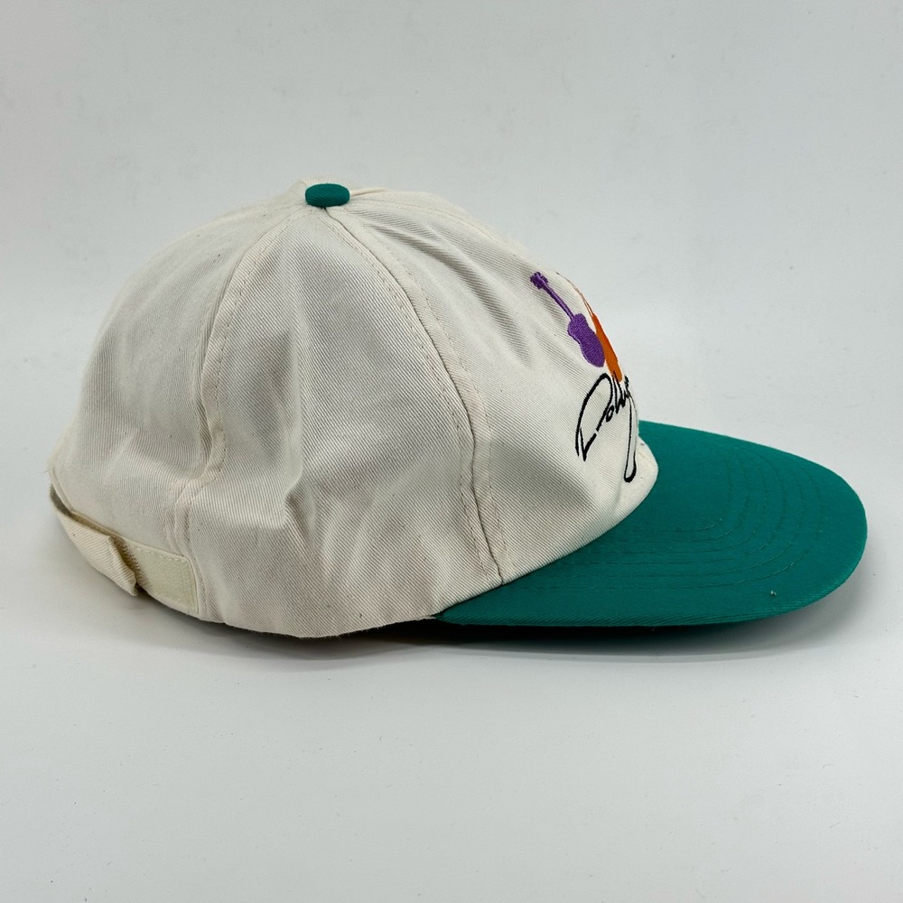 VINTAGE Dollywood Strapback Hat 90s Sewn Embroidered Guitars Dolly Parton Cap - Picture 4 of 7